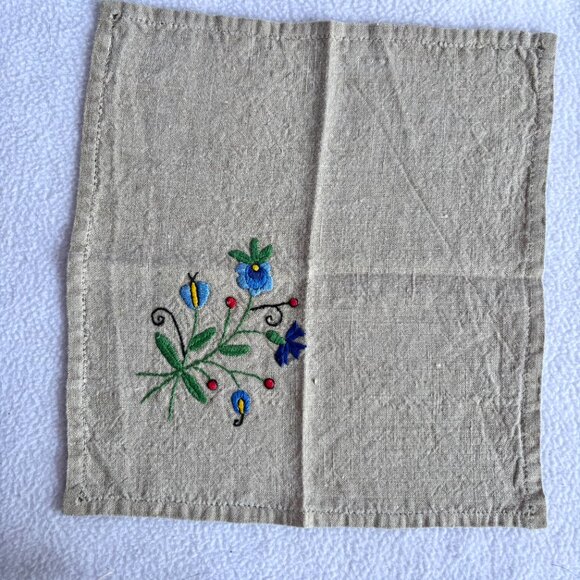 Set of 3 Linen Hand Embroidered Napkins Kaszubian Kaszuby Made in Poland - Picture 2 of 7
